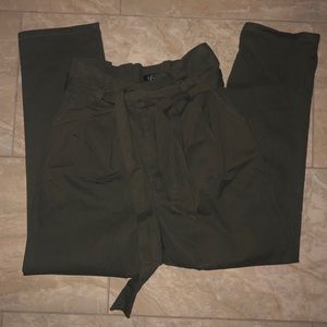 Olive Green Paper Bag Denim Pants